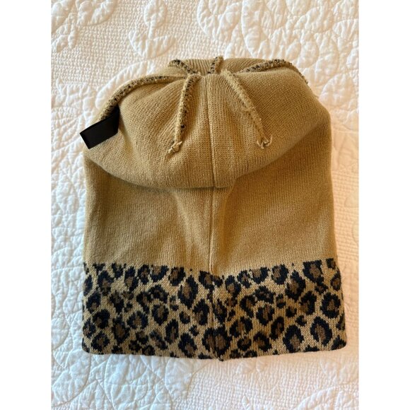 LV Upcycled Leopard Print Knit Beanie With Pom-Pom Tan & Black One Size - Picture 4 of 5